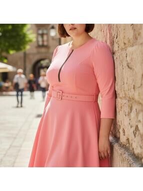 CHICME Pink Fit & Flare Belted Midi Dress XL